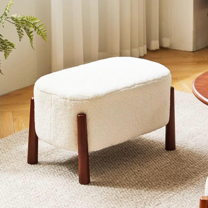 Zeitgenössischer skandinavischer Teddy-Samt-gepolsterter ovaler niedriger Hocker Fußhocker für Wohnzimmer 