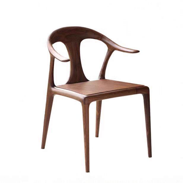 Traditional Vintage Square Toona Wood Rubberwood Ash Wood Manchurian Ash PU Leather Dining Chair Curved Backrest For Living Room