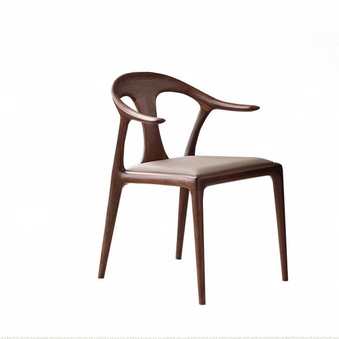 Traditional Vintage Square Toona Wood Rubberwood Ash Wood Manchurian Ash PU Leather Dining Chair Curved Backrest For Living Room