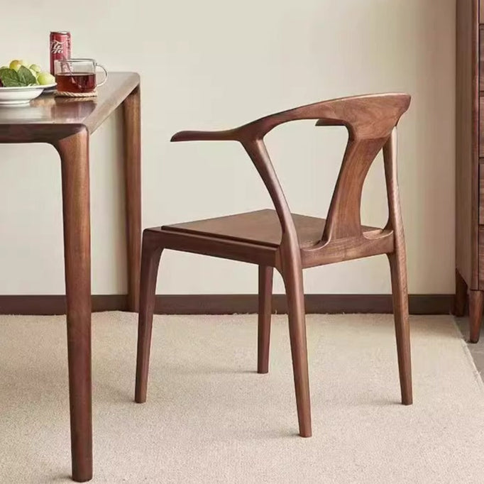 Traditional Vintage Square Toona Wood Rubberwood Ash Wood Manchurian Ash PU Leather Dining Chair Curved Backrest For Living Room
