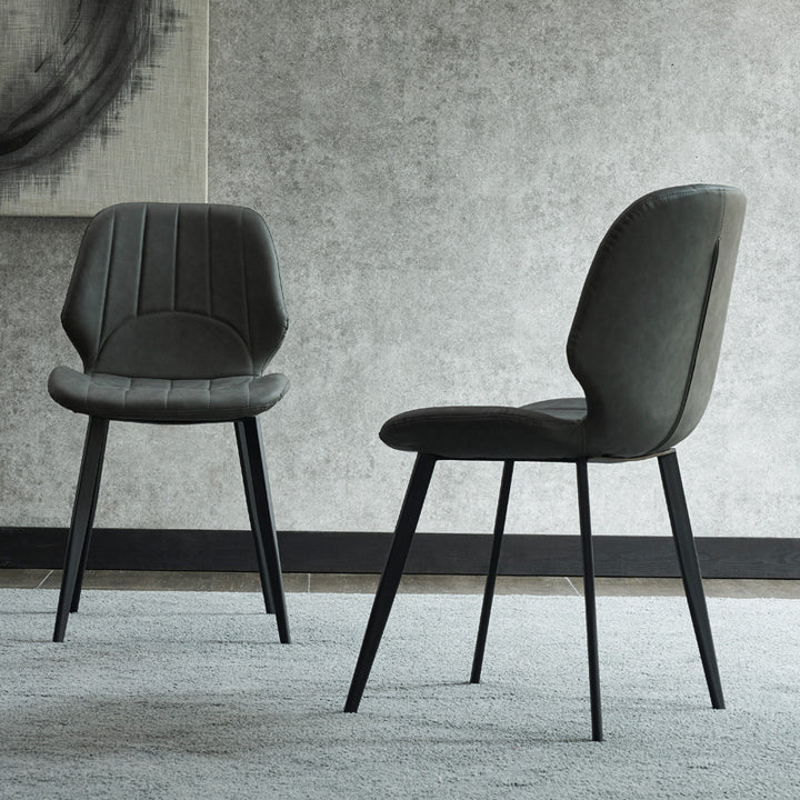 Contemporary Luxury PU Leather Plywood Carbon Steel Dining Chair Ribbed Backrest For Living Room