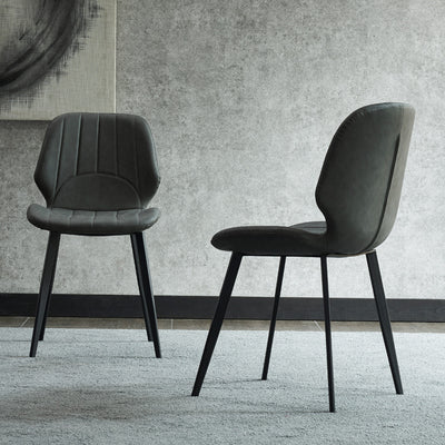 Contemporary Luxury Faux Leather Upholstered Carbon Steel Dining Chair Ribbed Backrest For Living Room