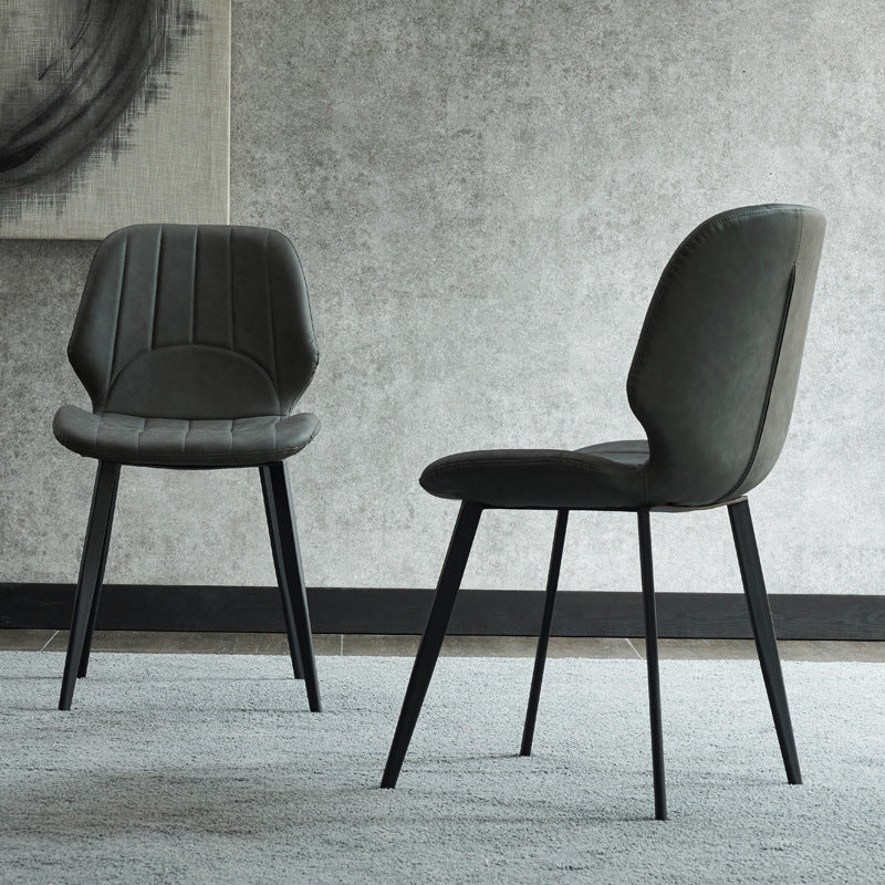 Contemporary Luxury Faux Leather Upholstered Carbon Steel Dining Chair Ribbed Backrest For Living Room