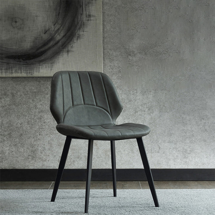 Contemporary Luxury PU Leather Plywood Carbon Steel Dining Chair Ribbed Backrest For Living Room