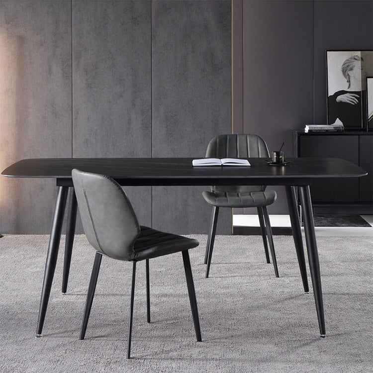 Contemporary Luxury Faux Leather Upholstered Carbon Steel Dining Chair Ribbed Backrest For Living Room