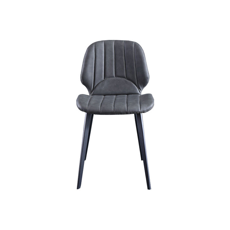 Contemporary Luxury Faux Leather Upholstered Carbon Steel Dining Chair Ribbed Backrest For Living Room