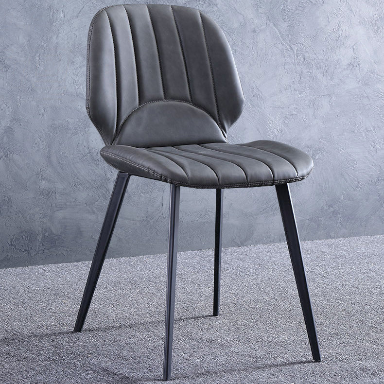 Contemporary Luxury Faux Leather Upholstered Carbon Steel Dining Chair Ribbed Backrest For Living Room