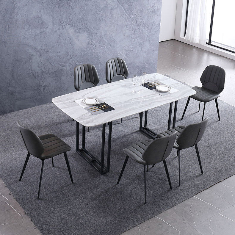 Contemporary Luxury Faux Leather Upholstered Carbon Steel Dining Chair Ribbed Backrest For Living Room
