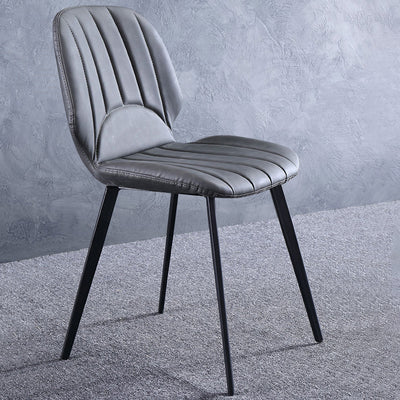 Contemporary Luxury Faux Leather Upholstered Carbon Steel Dining Chair Ribbed Backrest For Living Room