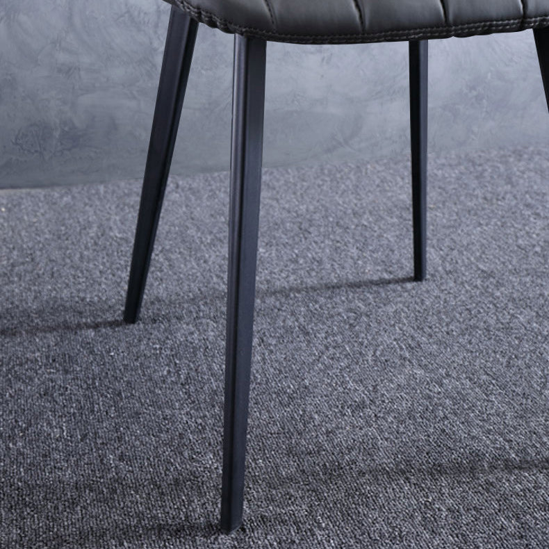 Contemporary Luxury Faux Leather Upholstered Carbon Steel Dining Chair Ribbed Backrest For Living Room