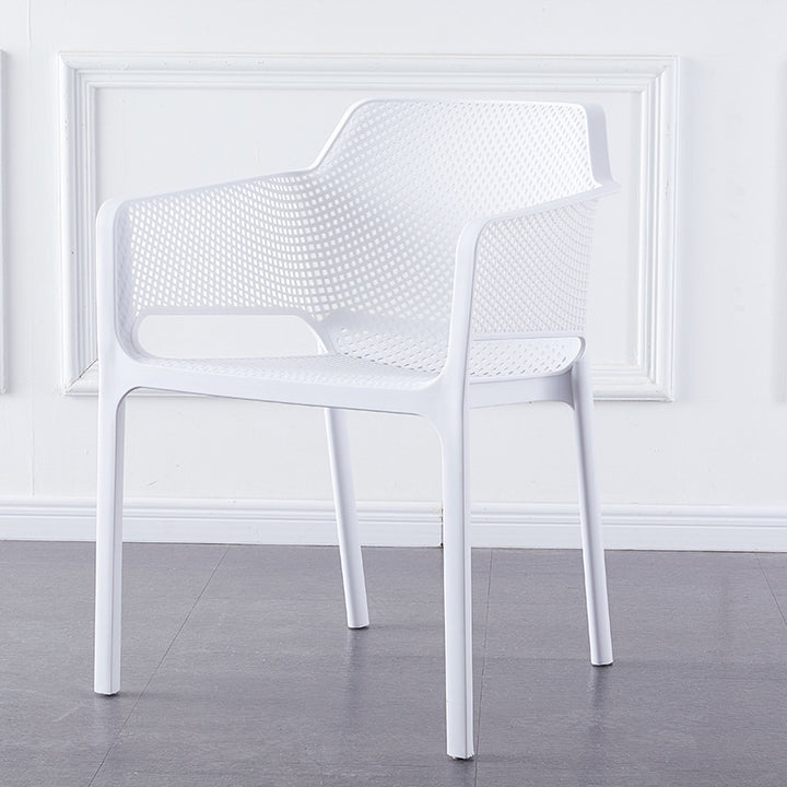Contemporary Scandinavian Square Hollow PP Stackable Dining Chair Armrest For Dining Room