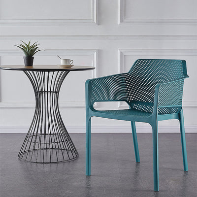 Contemporary Scandinavian Square Hollow Plastic Stackable Dining Chair Armrest For Living Room
