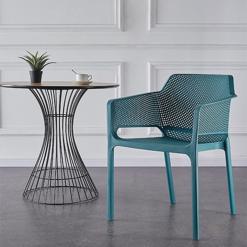 Contemporary Scandinavian Square Hollow Plastic Stackable Dining Chair Armrest For Living Room