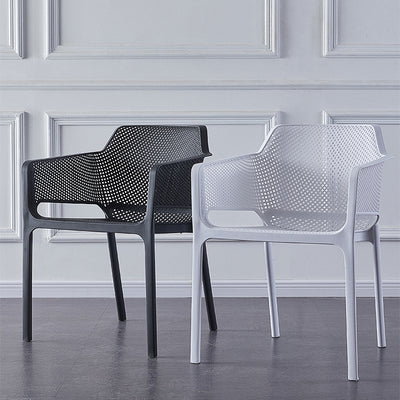 Contemporary Scandinavian Square Hollow Plastic Stackable Dining Chair Armrest For Living Room