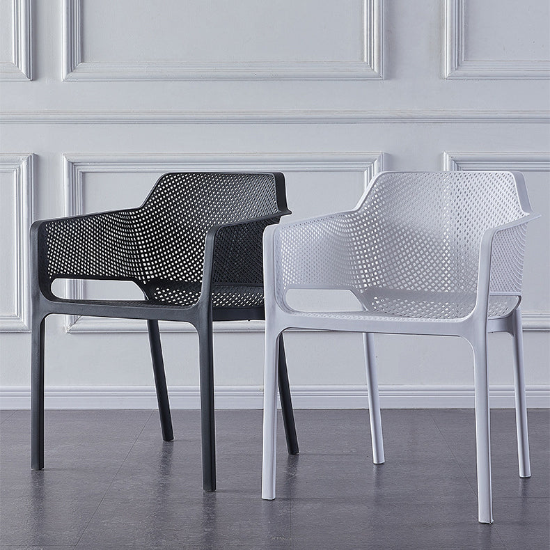 Contemporary Scandinavian Square Hollow Plastic Stackable Dining Chair Armrest For Living Room