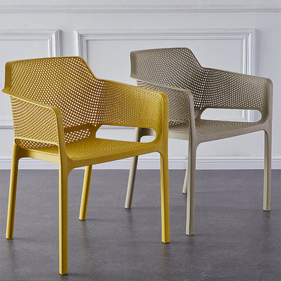 Contemporary Scandinavian Square Hollow Plastic Stackable Dining Chair Armrest For Living Room