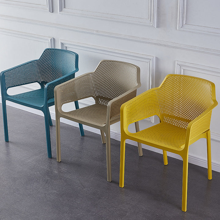 Contemporary Scandinavian Square Hollow PP Stackable Dining Chair Armrest For Dining Room