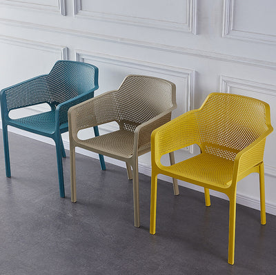 Contemporary Scandinavian Square Hollow Plastic Stackable Dining Chair Armrest For Living Room