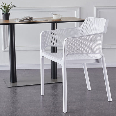 Contemporary Scandinavian Square Hollow Plastic Stackable Dining Chair Armrest For Living Room