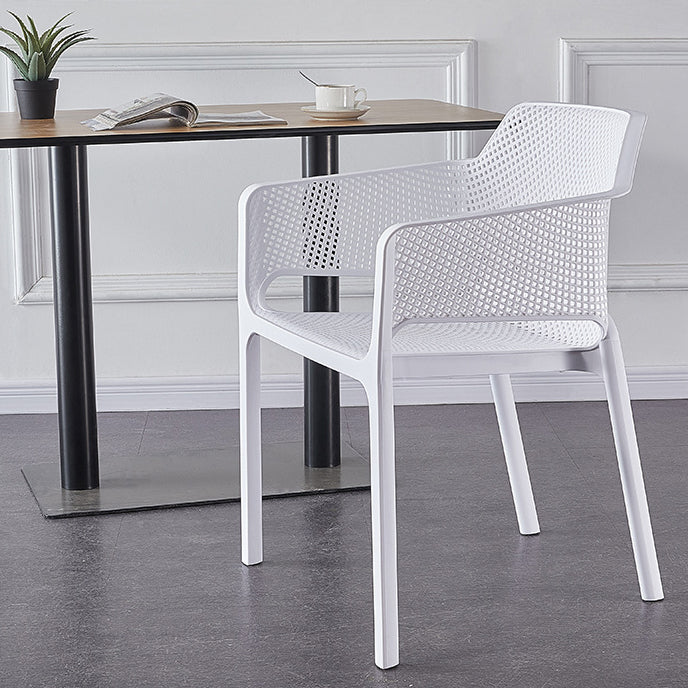 Contemporary Scandinavian Square Hollow Plastic Stackable Dining Chair Armrest For Living Room