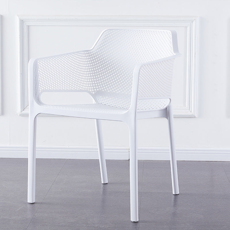 Contemporary Scandinavian Square Hollow Plastic Stackable Dining Chair Armrest For Living Room