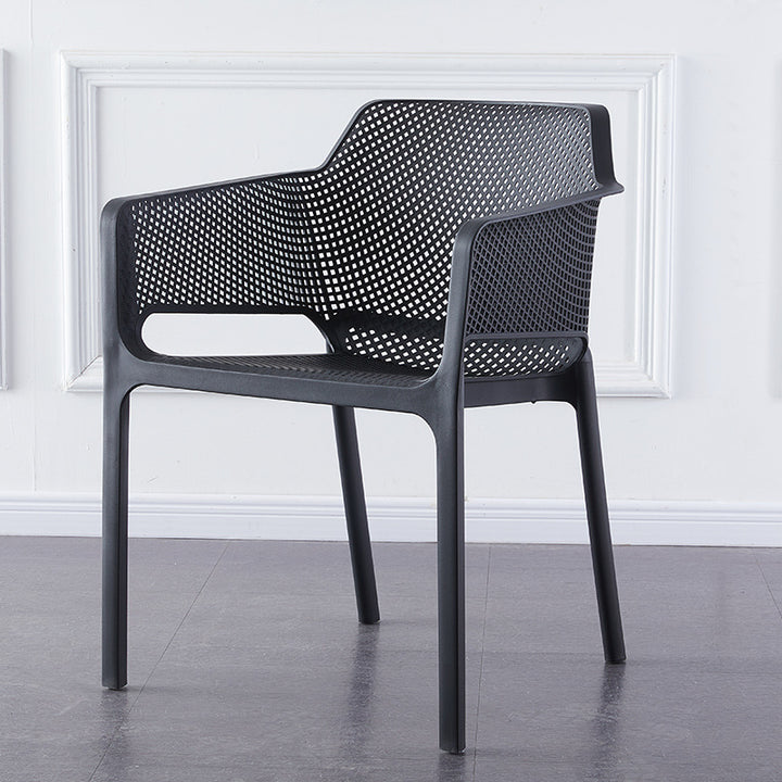 Contemporary Scandinavian Square Hollow PP Stackable Dining Chair Armrest For Dining Room