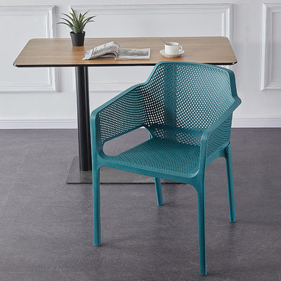 Contemporary Scandinavian Square Hollow Plastic Stackable Dining Chair Armrest For Living Room