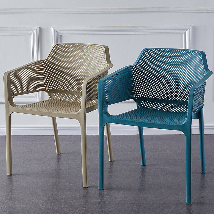 Contemporary Scandinavian Square Hollow PP Stackable Dining Chair Armrest For Dining Room