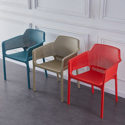Contemporary Scandinavian Square Hollow Plastic Stackable Dining Chair Armrest For Living Room