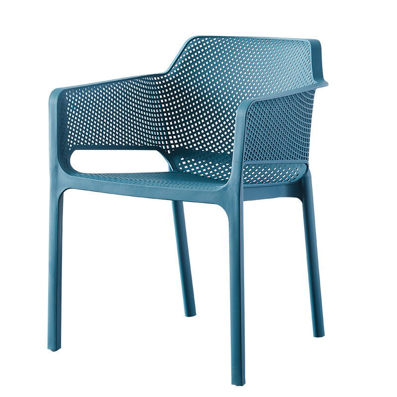 Contemporary Scandinavian Square Hollow Plastic Stackable Dining Chair Armrest For Living Room