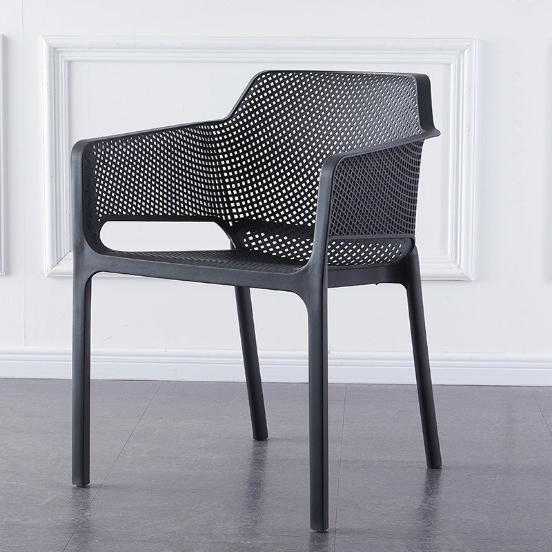 Contemporary Scandinavian Square Hollow Plastic Stackable Dining Chair Armrest For Living Room