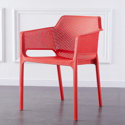 Contemporary Scandinavian Square Hollow Plastic Stackable Dining Chair Armrest For Living Room