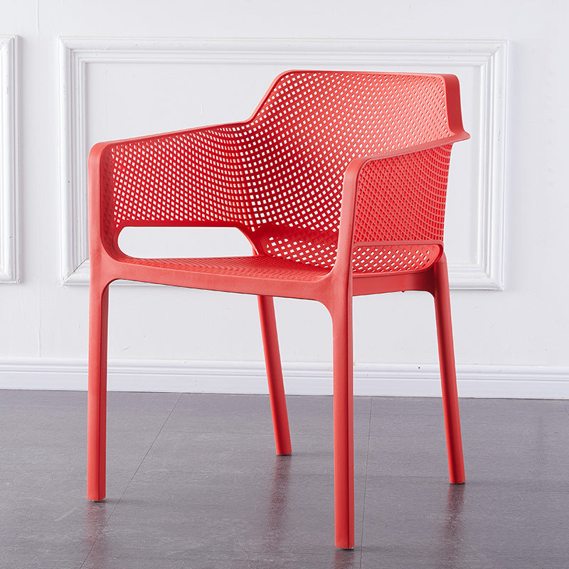 Contemporary Scandinavian Square Hollow Plastic Stackable Dining Chair Armrest For Living Room