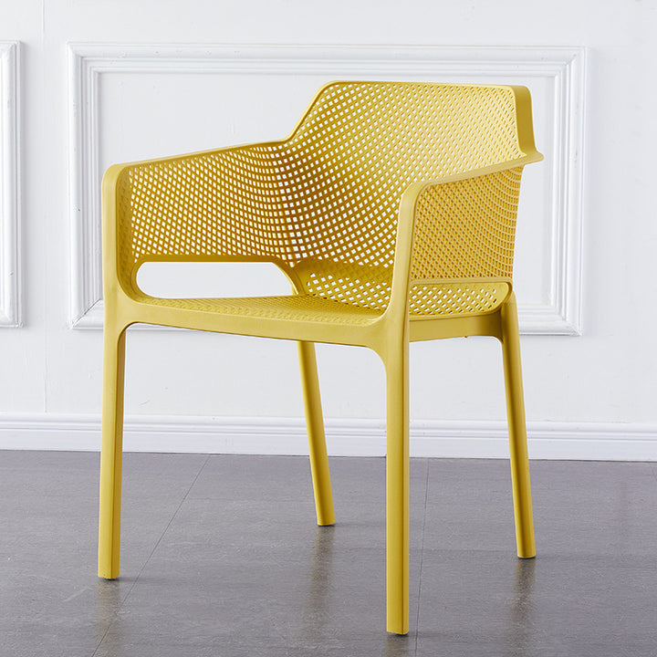 Contemporary Scandinavian Square Hollow PP Stackable Dining Chair Armrest For Dining Room