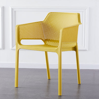 Contemporary Scandinavian Square Hollow Plastic Stackable Dining Chair Armrest For Living Room