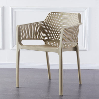 Contemporary Scandinavian Square Hollow Plastic Stackable Dining Chair Armrest For Living Room