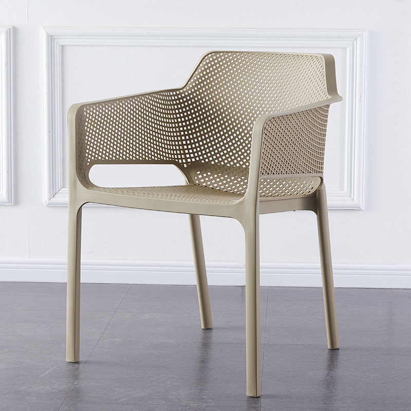 Contemporary Scandinavian Square Hollow Plastic Stackable Dining Chair Armrest For Living Room