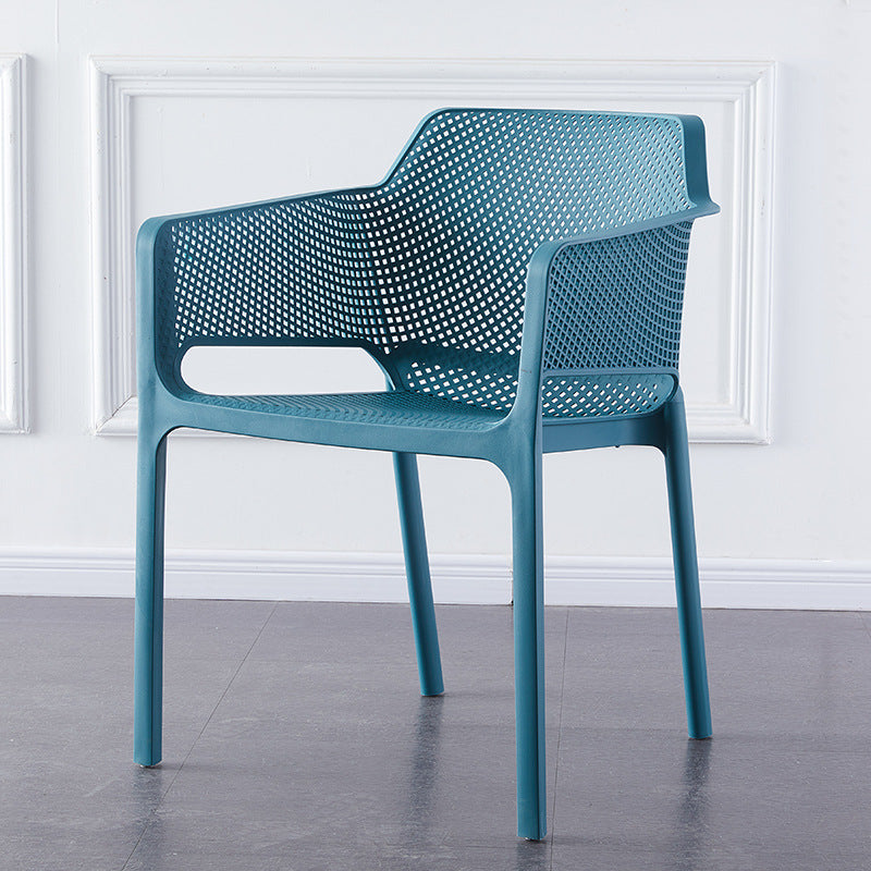 Contemporary Scandinavian Square Hollow PP Stackable Dining Chair Armrest For Dining Room