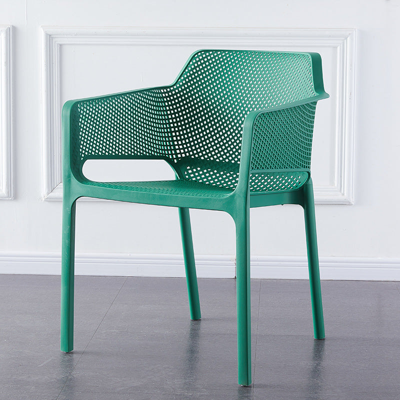 Contemporary Scandinavian Square Hollow Plastic Stackable Dining Chair Armrest For Living Room