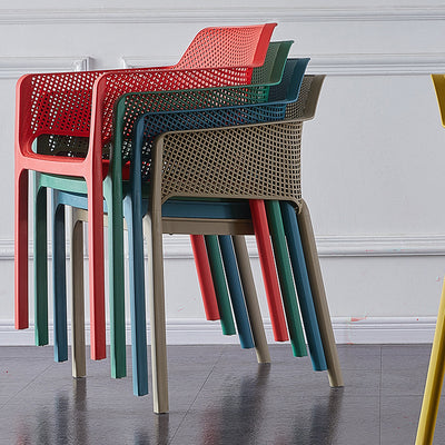 Contemporary Scandinavian Square Hollow Plastic Stackable Dining Chair Armrest For Living Room