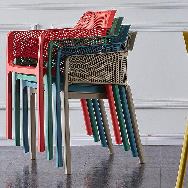 Contemporary Scandinavian Square Hollow Plastic Stackable Dining Chair Armrest For Living Room
