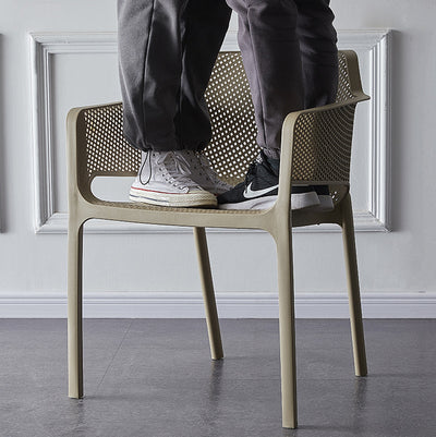 Contemporary Scandinavian Square Hollow Plastic Stackable Dining Chair Armrest For Living Room