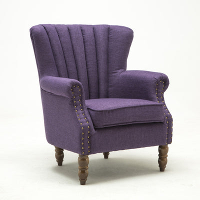 Silla de acento tapizada con tela europea tradicional, sillón con respaldo de ala, ribete de clavos y reposabrazos para oficina en casa 