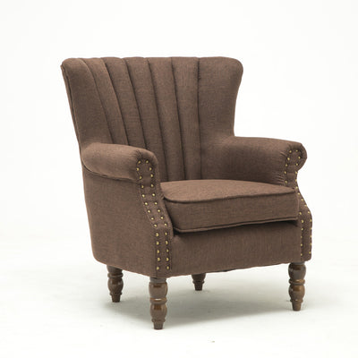 Silla de acento tapizada con tela europea tradicional, sillón con respaldo de ala, ribete de clavos y reposabrazos para oficina en casa 
