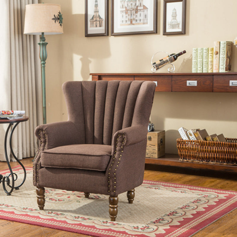 Silla de acento tapizada con tela europea tradicional, sillón con respaldo de ala, ribete de clavos y reposabrazos para oficina en casa 