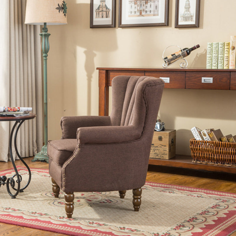 Silla de acento tapizada con tela europea tradicional, sillón con respaldo de ala, ribete de clavos y reposabrazos para oficina en casa 