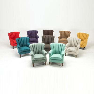 Silla de acento tapizada con tela europea tradicional, sillón con respaldo de ala, ribete de clavos y reposabrazos para oficina en casa 