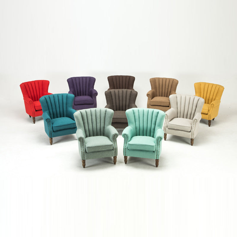 Silla de acento tapizada con tela europea tradicional, sillón con respaldo de ala, ribete de clavos y reposabrazos para oficina en casa 