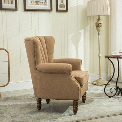 Silla de acento tapizada con tela europea tradicional, sillón con respaldo de ala, ribete de clavos y reposabrazos para oficina en casa 