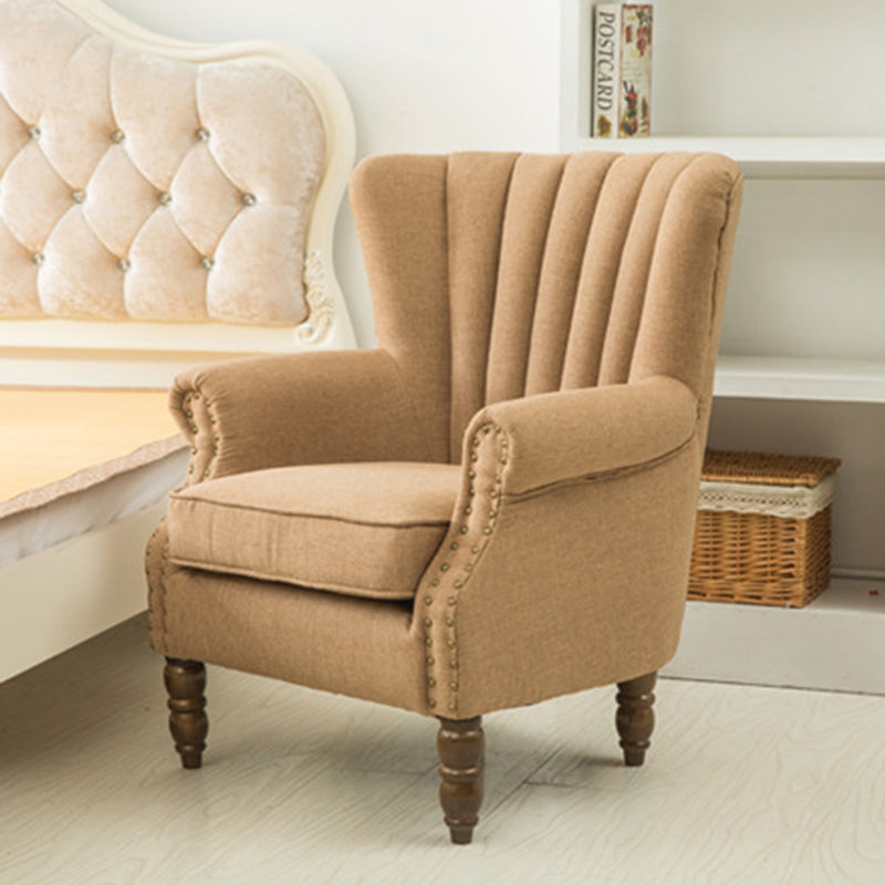 Silla de acento tapizada con tela europea tradicional, sillón con respaldo de ala, ribete de clavos y reposabrazos para oficina en casa 